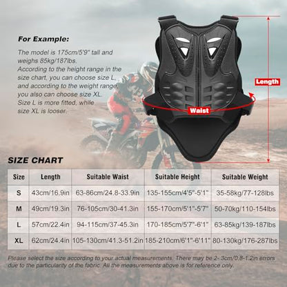 PELLOR Motorcycle Armor Vest Chest Back, Motocross Body Guard Vest Skiing Riding Skating Anti-Fall Vest Protective Gear - size: Medium
