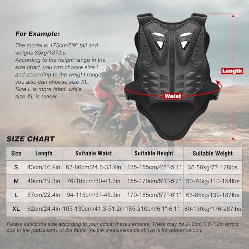 PELLOR Motorcycle Armor Vest Chest Back, Motocross Body Guard Vest Skiing Riding Skating Anti-Fall Vest Protective Gear - size: Small