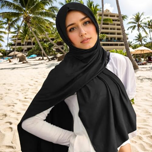 Jersey Hijab for Women, Soft Breathable Modal Hijab, 67x28 Inch Long Black Hijab, Fashion Muslim Hijab Scarf for Women Black Hijab Hijab Scarf Jersey Hijab for Women - color: Black