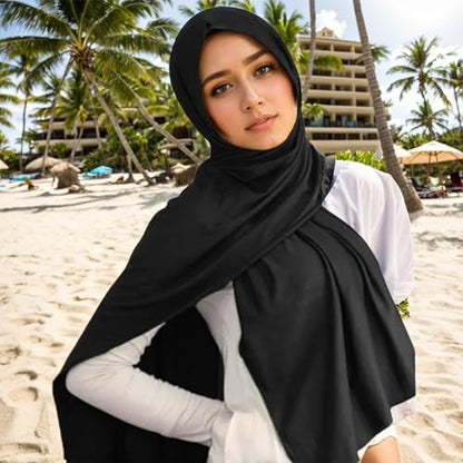 Jersey Hijab for Women, Soft Breathable Modal Hijab, 67x28 Inch Long Black Hijab, Fashion Muslim Hijab Scarf for Women Black Hijab Hijab Scarf Jersey Hijab for Women - color: Black