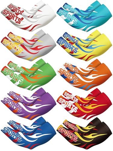 Tisancy 10 Pairs Sun Protection UV Arm Sleeves Cooling Anti Slip Compression Sleeves Sports Polyester Cycling Covers - size: Large, style: Vibrant Style