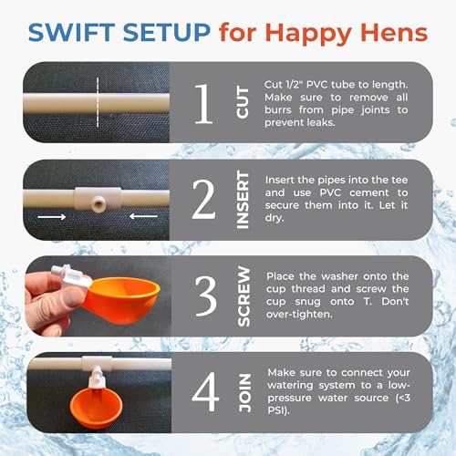 Lil'Clucker Large Automatic Chicken Waterer Cups with 1/2" PVC Tee Fittings - Chicken Water Cups, Chicken Water Feeder, for Chicks, Duck, Goose, Turkey - Poultry Waterer Feeder Kit (Orange, 5-Pack) - size: 5-Pack