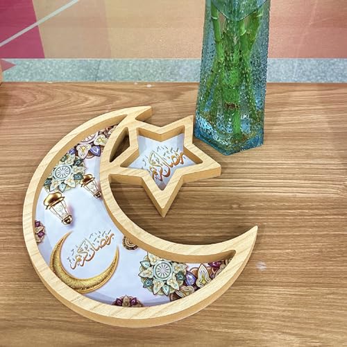 Star and Moon Salver Ramadan Serving Salver Ramadan Tray Eid Salver Food Salver Decorative Salver Fruit Storage Salver Bread Plate Divided Wooden Food Server