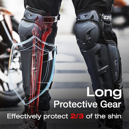 Scoyco Motorcycle Knee Pads for Men - CE Level 1 Motocross Knee Shin Guards Protective Gear with 45°-180° Knee Flexibility Design and Adjustable Elastic Bands