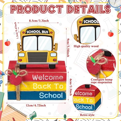 4 Pcs Back to School Table Decorations School Bus Office Decor First Day of Schooltiered Tray Decorations Decorative Mini Wooden Books Bus Signs for Office Shelf Classroom Tabletop Bookshelf - style: Bus