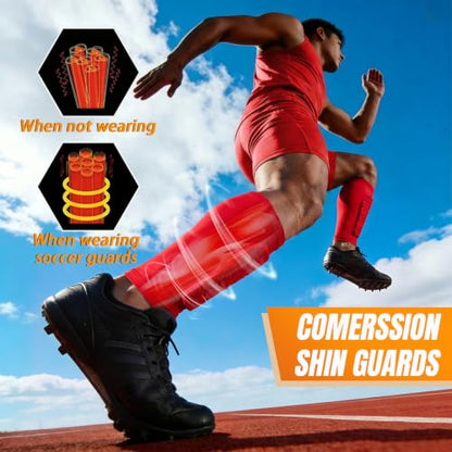 XZQTIVE Soccer Shin Guards Shin Defender for Kids Youth Adult, Ski Shin Guard Calf Compression Sleeve with Honeycomb Shin Pads - color: red, size: Small