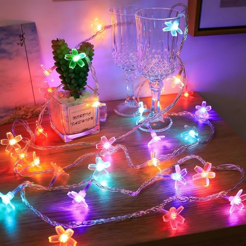 33ft Plug In Pastel Multicolor Christmas Flower String Lights Hanging Decor | 8 Modes Ip44 Waterproof Connectable Extendable Fairy Cherry Blossom Flower Lamp For Indoor Outdoor Hanging Decorations - color: Multicolor