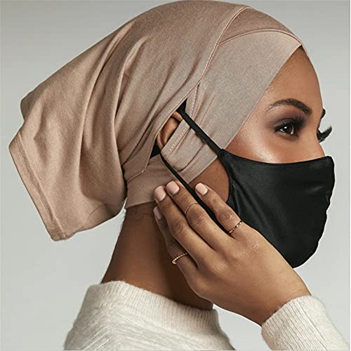 4 Pieces Muslim Under Scarf with Ear Hole Stretch Jersey Inner Hijabs Tube Caps for Islamic Women Turban Bonnet… - color: Green+black+white+navy