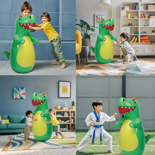 Inflatable Dino Punching Bag for Kids- Durable Bop Bag Toy for Kid with Instant Bounce Back, Dinosaur Toys for Kids 3-5, 5-7, Great for Boys and Girls (47” Tall)