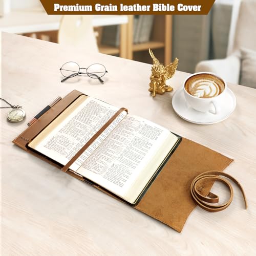 Jack&Chris Leather Bible Cover, Leather Book Cover for Men and Women, Bible Holder Strap Bible Cover Gifts, JC61-7M