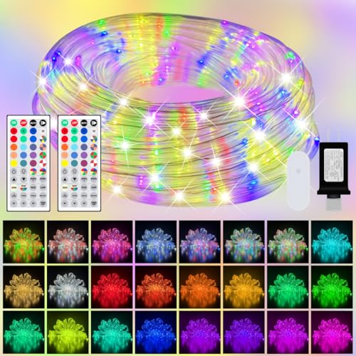 200ft Outdoor LED Rope Lights, IP68 Waterproof 25 Color Changing String Lights with 149 Modes, Warm White&RGB Twinkle Fairy Tube Light for Christmas Indoor Outside Railing, Balcony, Patio Decor - size: 200 FT with 2 Remote Controls
