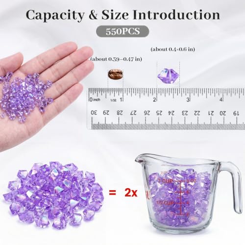 DomeStar 550 PCS Small Iridescent Fake Ice Rocks, Purple Acrylic Crystals | Gems for Vases Fillers, Table Scatter, Tables Centerpieces, Wedding Centerpieces, Fish Tank Craft Supplies (0.4 * 0.6) - color: Bright Purple