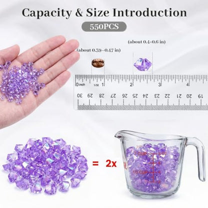 DomeStar 550 PCS Small Iridescent Fake Ice Rocks, Purple Acrylic Crystals | Gems for Vases Fillers, Table Scatter, Tables Centerpieces, Wedding Centerpieces, Fish Tank Craft Supplies (0.4 * 0.6) - color: Bright Purple