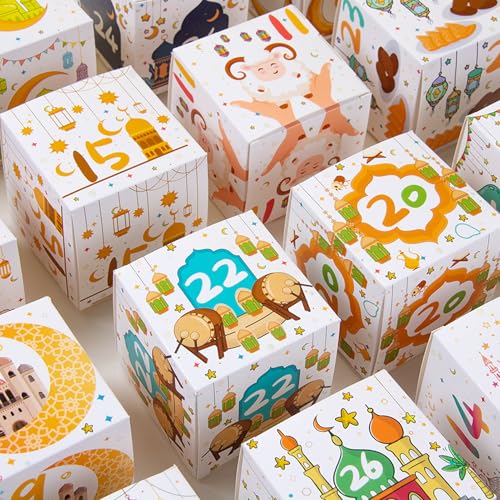 Ramadan Advent Calendar 2025, 30 Ramadan Countdown Boxes with Festive Islamic Art, Eid Mubarak Coutdown Calendar Fillable Ramadan Gifts Box, Ramadan Decorations for Home