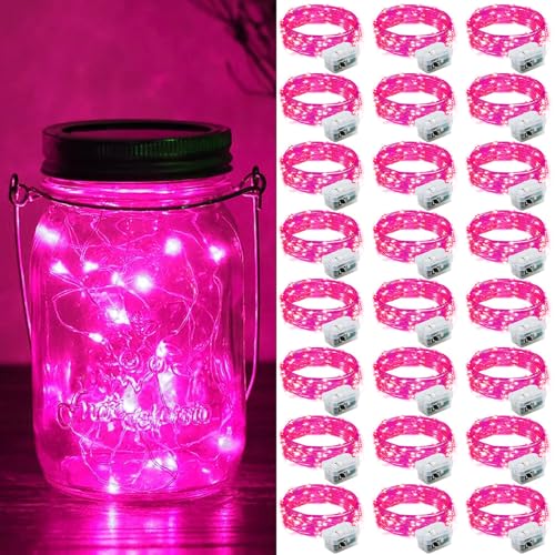 ZGWJ 24 Pack Fairy Lights Battery Operated, 7ft 20 Mini LED Fairy String Lights Silver Wire 3 Modes for DIY, Parties, Wedding, Bedroom, Halloween Christmas Decoration Pink - color: Pink, size: 24