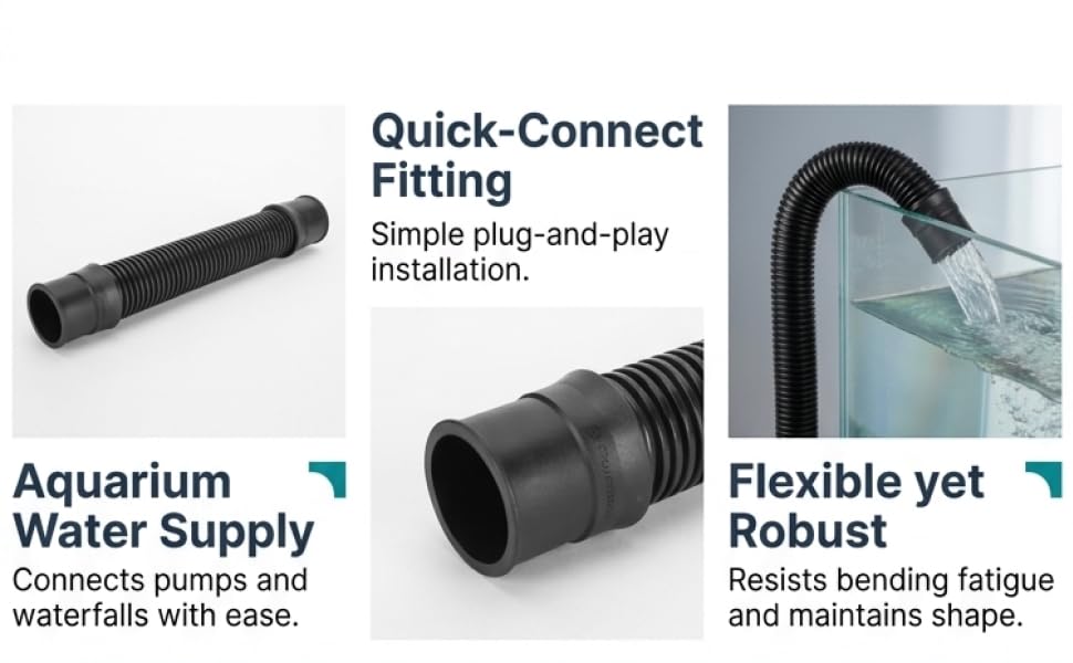 Aquarium Water Hose, 25mm Black Corrugated EVA Tubing, Fish Tank Maintenance Hose for Fresh and Saltwater Tanks