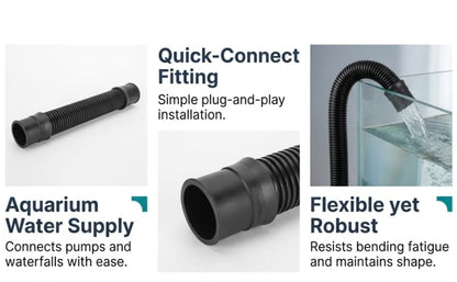 Aquarium Water Hose, 25mm Black Corrugated EVA Tubing, Fish Tank Maintenance Hose for Fresh and Saltwater Tanks
