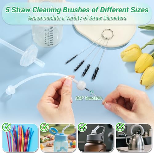 MAPVOLUT 50-in-1 Shower Head Cleaner Kit with Stainless Steel Needles | Reusable Straw Brush | Unclog Tiny Nozzles for Shower, 3D Printer, Straws, Faucets, Electronics | White - color: White