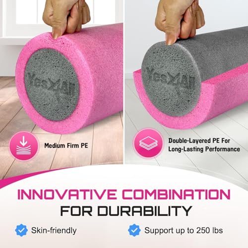 Yes4All High-Density EPP Round Back Roller Foam, Exercise Foam Roller for Yoga, Pilates & Stretching - 12, 18, 24, 36 inch - color: 36 Inches - Pink/Grey
