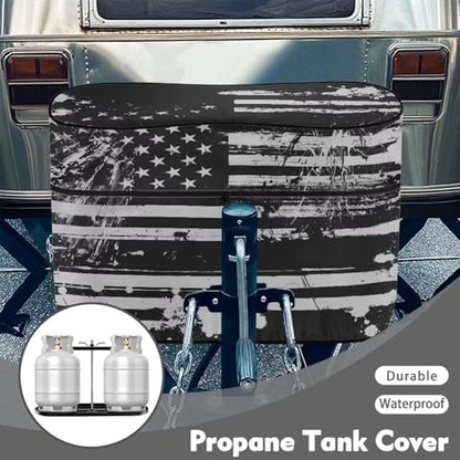 Howilath Heavy Duty RV Propane Tank Cover for Dual 40Lb Tanks Weather Resistant Dark American Flag Gas Cylinder Cover - color: Dark American Flag, size: Large(Double 40LB)