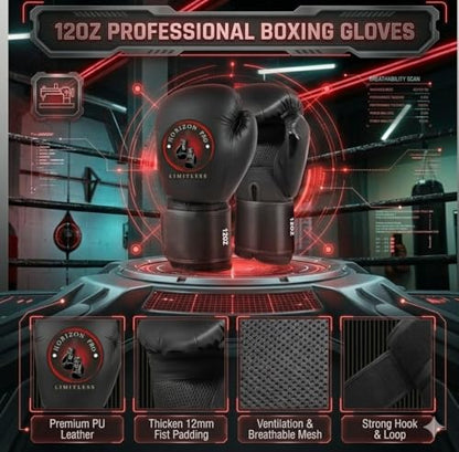 Horizon Pro LLC Punching Bag for Adults, 4ft Heavy Boxing Bag Set with 12OZ Boxing Gloves, Hanging Punching Bags for MMA, Karate, Kickboxing, Boxing, Training at Home or Gym - Unfilled