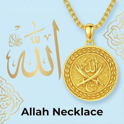 PELOVNY Allah Necklace for Men Women 925 Sterling Silver Islam Allah Pendant Chain Islamic Muslim Religious Jewelry Gifts - color: Allah-04-Golden