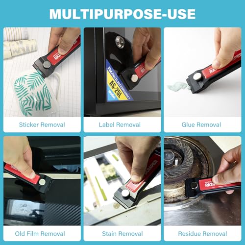 Plastic Razor Blade Scraper Tool with Blade Container 2PCS Razor Scraper with Extra 100PCS Plastic Blades for Adhesive Labels and Decals Sticker Removal on Car Window Glass Floor (W80)