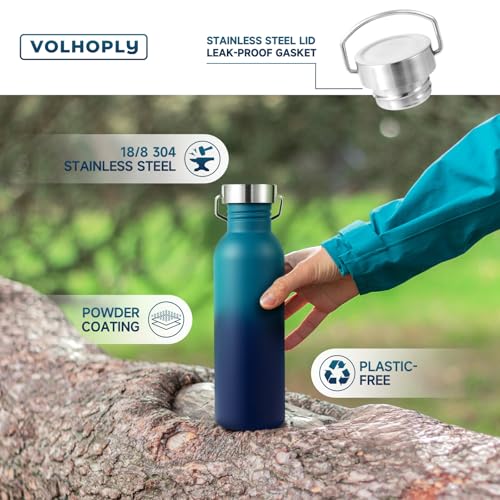 Volhoply 26oz Uninsulated Single Walled Water Bottle, Stainless Steel Reusable Water Bottles with Handle & Carabiner, BPA Free Wide Mouth Water Bottles for Gym Sports Camping（Dark Night,1） - color: Dark Night