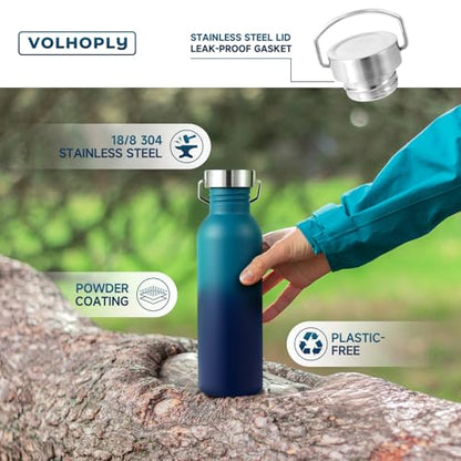 Volhoply 26oz Uninsulated Single Walled Water Bottle, Stainless Steel Reusable Water Bottles with Handle & Carabiner, BPA Free Wide Mouth Water Bottles for Gym Sports Camping（Dark Night,1） - color: Dark Night