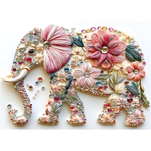 1000 Pieces Puzzle for Adults Cute Colorful Elephant with Flowers Crystal Jewelry Embroidery Design Animal Jigsaw Puzzles with Letters on Back Challenging Adult Puzzles for Game Night (27.6"x19.7") - color: Cute Colorful Elephant