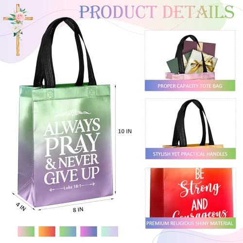 Aliceset 64 Pcs Christian Gift Bags Bulk with Handles for Church Favors Reusable Medium Bible Verse Religious Gift Bags Non Woven Welcome Totes for Baptism Vacation Bible School Gifts (Gradient) - color: Gradient