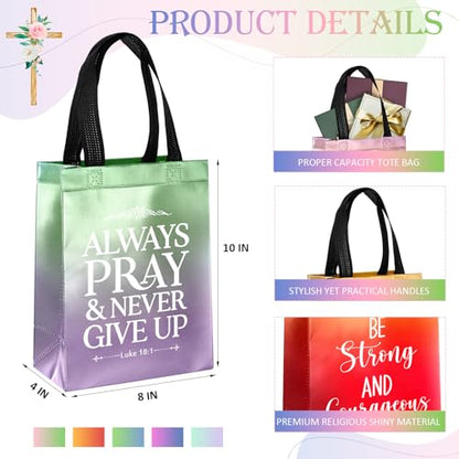 Aliceset 64 Pcs Christian Gift Bags Bulk with Handles for Church Favors Reusable Medium Bible Verse Religious Gift Bags Non Woven Welcome Totes for Baptism Vacation Bible School Gifts (Gradient) - color: Gradient