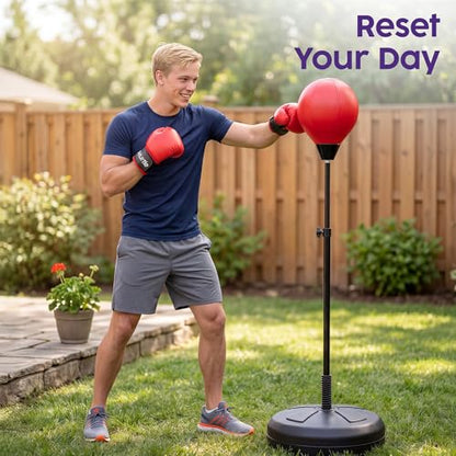 Hurtle Punching Bag with Stand for Adults and Teens, Adjustable Boxing Bag with Premium Gloves, Freestanding Reflex Bag Training Equipment for Home Workout Fitness and Stress Relief - size: 5 FT