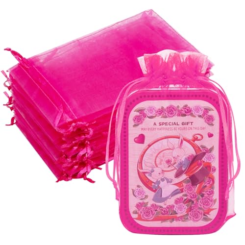 50PCS Organza Bags 6x9 Hot Pink Large Gift Bags for Women Mini Mesh Pouches Drawstring Baggies Jewelry Goody Candy Sachet Bag for Her Wedding Birthday Baby Shower Party Favors Halloween - color: Hot Pink