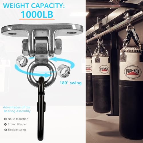 2-Pack Stainless Steel Heavy Duty 180° Swing Hanger Kit - Ceiling Mount with Hook for Porch Swing, Hammock Chair, Yoga Swing, Punching Bag, 1000 LB Capacity, Rust-Resistant Hardware Included - size: 2 holes-2Pack