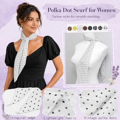 Polka Dot Scarf for Women, Chiffon Womens Scarves for Travel Date - color: White B
