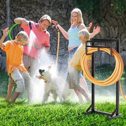 Garden Hose Holder with Stable Base and Tool Hooks, GAVISCITY Heavy-Duty Metal Hose Hanger Garden Hose Storage Holds 151Ft Hose, Rustproof Freestanding Water Hose Holder for Outside, Yard, Lawn, Black - color: Black