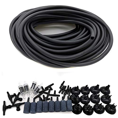 Aquarium 50 Feet Standard 3/16" Black Flexible Airline Tubing | Black Plastic Connectors, For Fish Tank, Terrariums, Hydroponics - size: 50 Feet with connectors