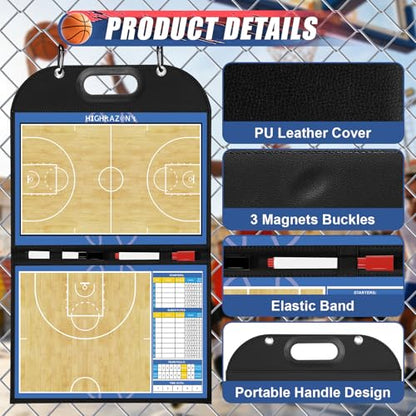 Magnetic Coaching Board – Foldable Dugout Display with Carry Handle, Leather-Covered Double-Sided Strategy & Lineup Planner for Baseball, Softball and Soccer - style: Basketball
