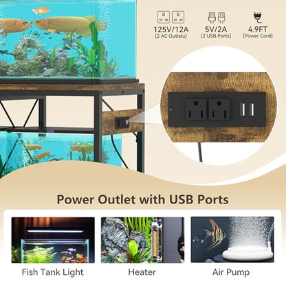 Heybly 30-40 Gallon Fish Tank Stand, Aquarium Stand with Drawer, Power Outlet, Heavy Duty Metal Frame, for Fish Tank, Turtle & Reptile Terrarium, 36.2" L × 18.1" Top, 660lbs (Top)+330lbs(Mid), Rustic Brown HAS004SR - color: Rustic Brown, size: 40 gal