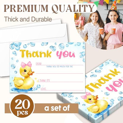 Kids Thank You Cards with Envelopes, Rubber Ducky Bows Theme Fill in the Blank Thank You Notes for Kids, Toddler Stationery Set, Ideal for Birthday Party, Graduation & School Gag Gifts - B02 - color: Rubber Ducky Bows Style