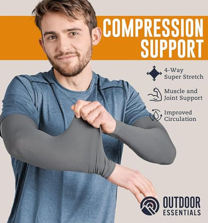 OutdoorEssentials UV Sun Sleeves for Men & Women, Cooling Arm Sleeves UPF 50+ | Golf, Tattoo Cover Up, Sun Protection - color: (2 Pairs): 1 Dark Gray, 1 Light Gray
