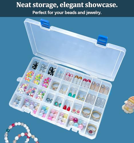 Qualsen Bead Organizer Box with Adjustable Dividers, 34 Girds, 3 Pack | Plastic Organizer Box with Dividers, Ideal as a Tackle Boxs for Beads, Jewelry, Crafts, Screws, Small Parts and More - size: 34 Gird-3pcs