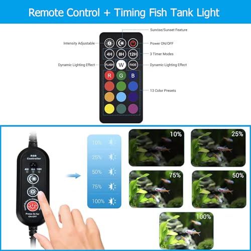 Submersible Aquarium Light,LED Aquarium Air Bubble Light,RGB Color Changing Brightness Adjustable Timing Waterproof Remote Control Fish Tank Light Bar,Aquarium Light Bubbler Wall,26.7inch - size: for 27.5- 35.4in Fish Tank