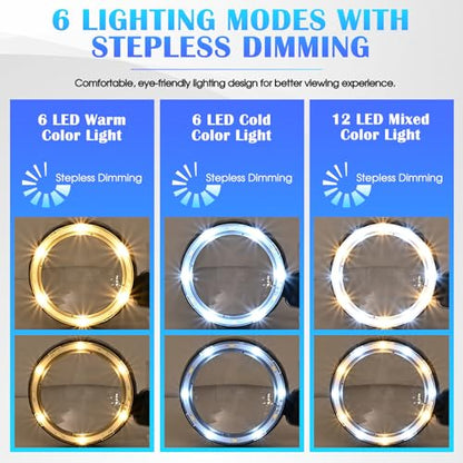 45X Magnifying Glass with Light, 4.6-Inch 1200mAh USB Rechargeable, 6 Color Modes for Low Vision Seniors, Reading, Jewelry & Coin Appraisal - Black Silver - color: Black-silver