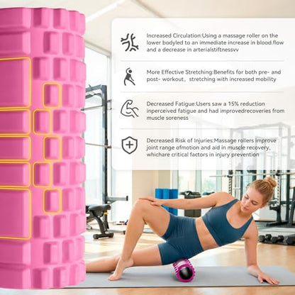 Foam Roller - 13'' Multi-Density Massage Roller for Deep Tissue & Muscle Recovery - Relieves Tight, Sore Muscles & Kinks, Improves Mobility & Circulation - Targets Key Body Parts (Pink) - color: Pink