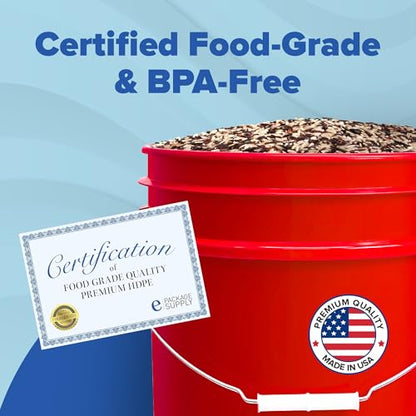 5 Gallon Bucket w/Lid, Food Grade BPA-Free, 6 Pack, Red | Airtight Lid, Mallet and Lid Opener Included, Heavy-Duty 90 Mil HDPE Plastic, Food-Safe Durable Container, Made in USA - color: Red, size: 6 Packs