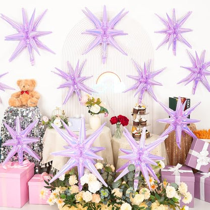 9Pcs Iridescent Purple Star Balloons, Spike Foil Balloons Kpop Decor - color: Iridescent Purple