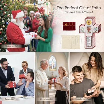 Onism Pocket Prayer Quilt with Cross, 3 Pack, Dark Red Stone Cross | Handcrafted handheld shrine, soft velvet backing, Spanish scripture inside, baptism keepsake for women, travel altar - color: 3pcs Red+stone–small (No Pocket)