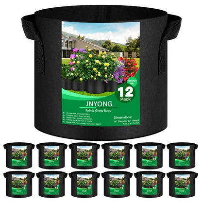 JNYONG 12-Pack 10 Gallon Thickened Non-Woven Grow Bags | Aeration Fabric Pots with Handles - size: 10 Gallons